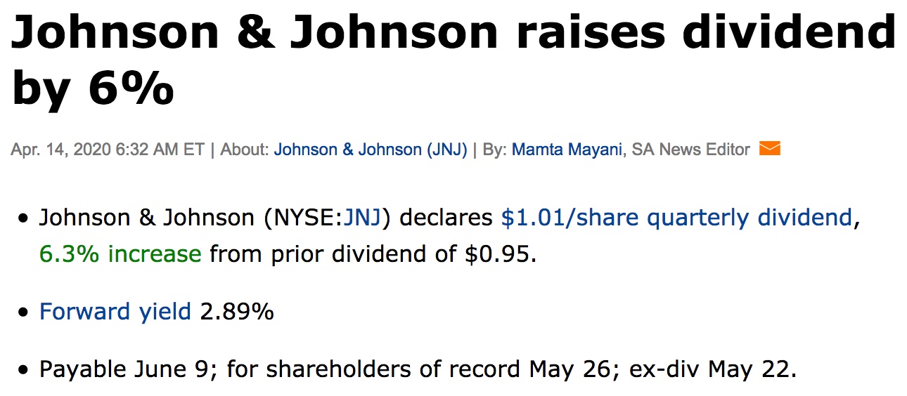 Johson et Johson hausse de dividende