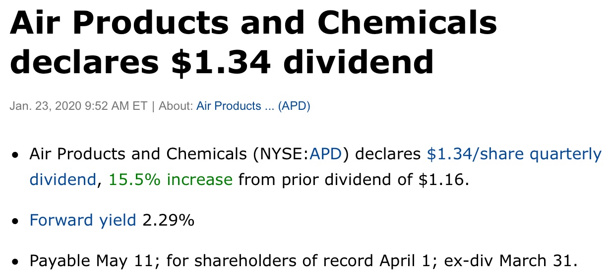 air product chemical dividend hike