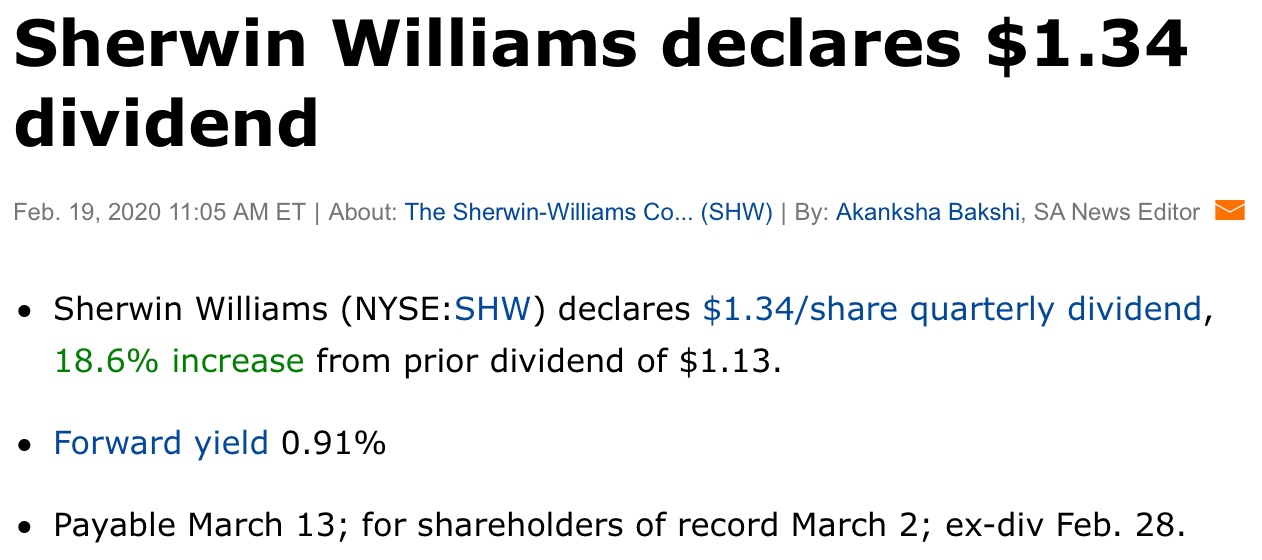 sherwin williams dividend hike