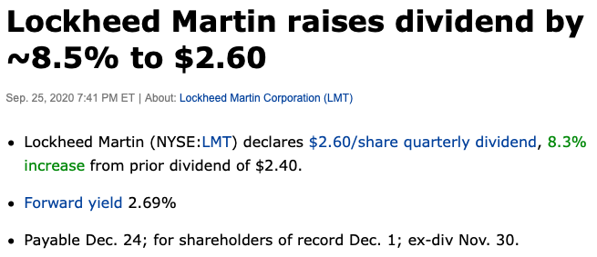Lockheed hausse de dividendes