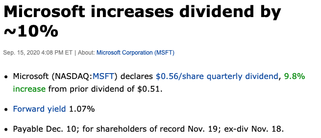 Microsoft hausse de dividendes
