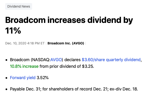 hausse dividende Broadcom