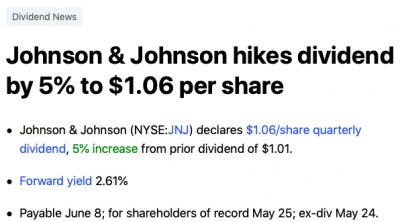 Johnson & Johnson dividende 2021