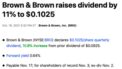 Brown & Brown dividendes 2021