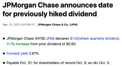 JP Morgan hausse dividendes 2021