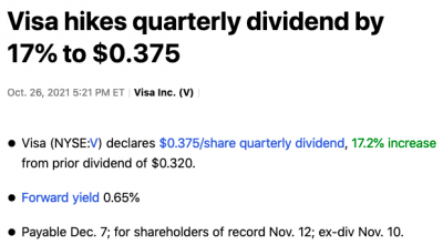 Visa hausse dividendes 2021