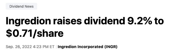 Ingredion hausse dividende 2022