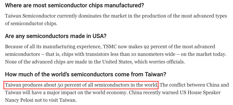 Taiwan pourcentage production semiconducteurs