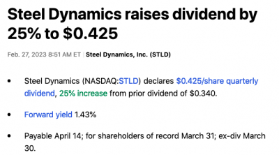 steel dynamic hausse dividende 2023