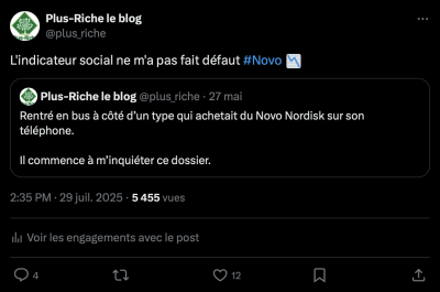Post Twitter sur Novo Nordisk
